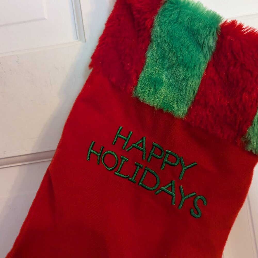 YooHoo & Friends Aurora Red Green Embellished Happy Holidays Christmas Stocking - Picture 3 of 5